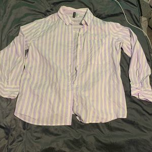 button up purple/green striped long sleeve